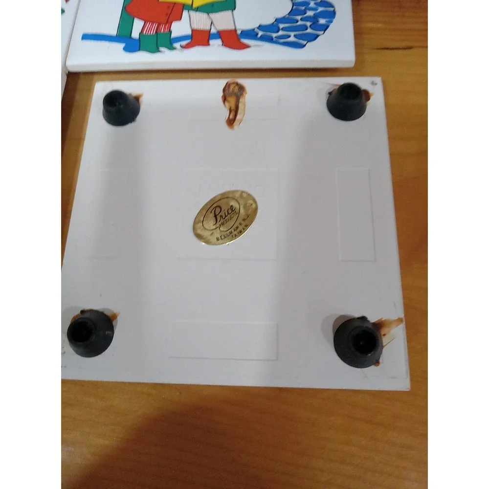 ArtMark Christmas Vintage 1987 Tile Trivets Set 4 Santa Snowman Rocking Horse 4
